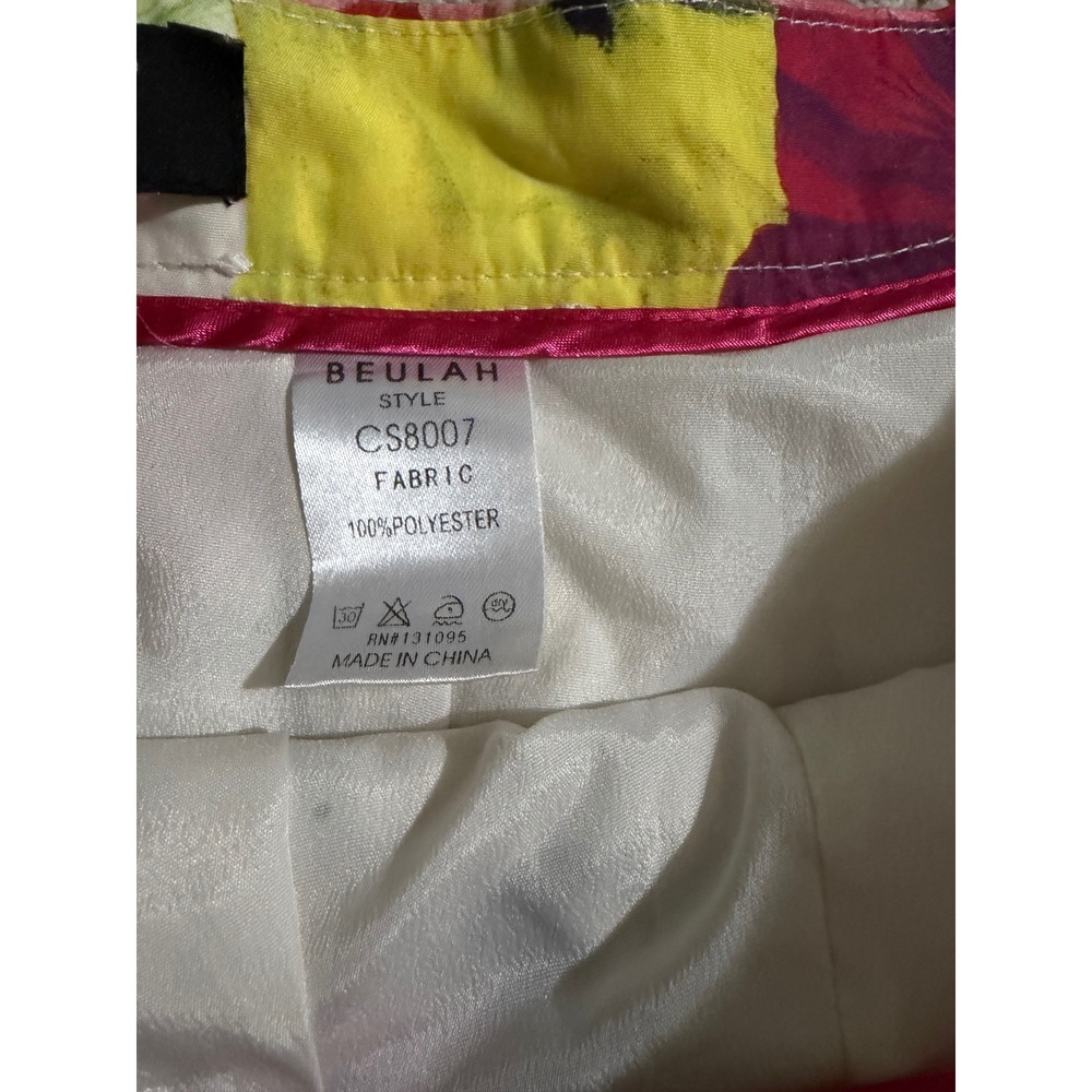 Beulah Style Floral Pleated A-Line Midi Skirt Cream Red Yellow Tropical CS8007 M - Picture 6 of 7